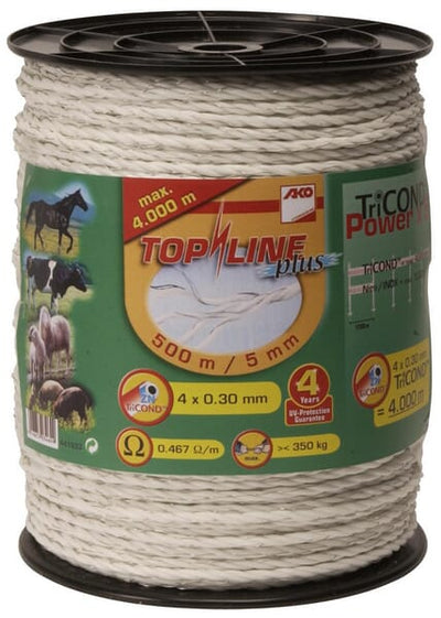 Tricond Polyreb 5mm hvid 500 meter med 4 x 0,30 PE