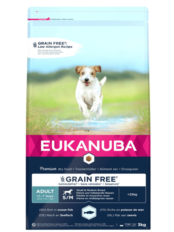 EUKANUBA ADULT SMALL/MEDIUM GRAINFREE HAVFISK fra Eukanuba - AV - Larsen