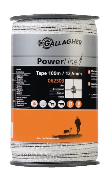 Gallagher Polybånd 12,5mm PowerLine 100m Hvid/sort
