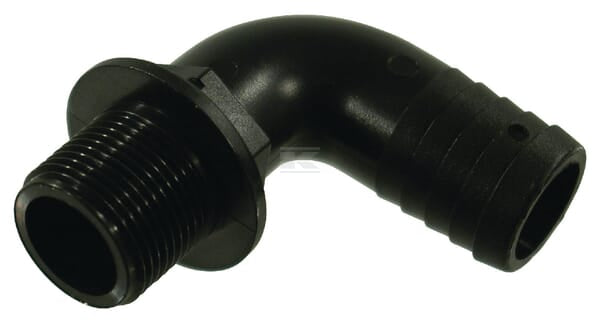 Vinkel 90 gr 3/4" udvendig gevind til 25 mm slange