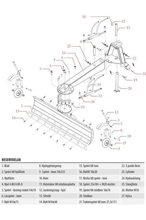 Dozerblad 2,7 m inkl. hjul og hydraulikcylinder - AV-Larsen