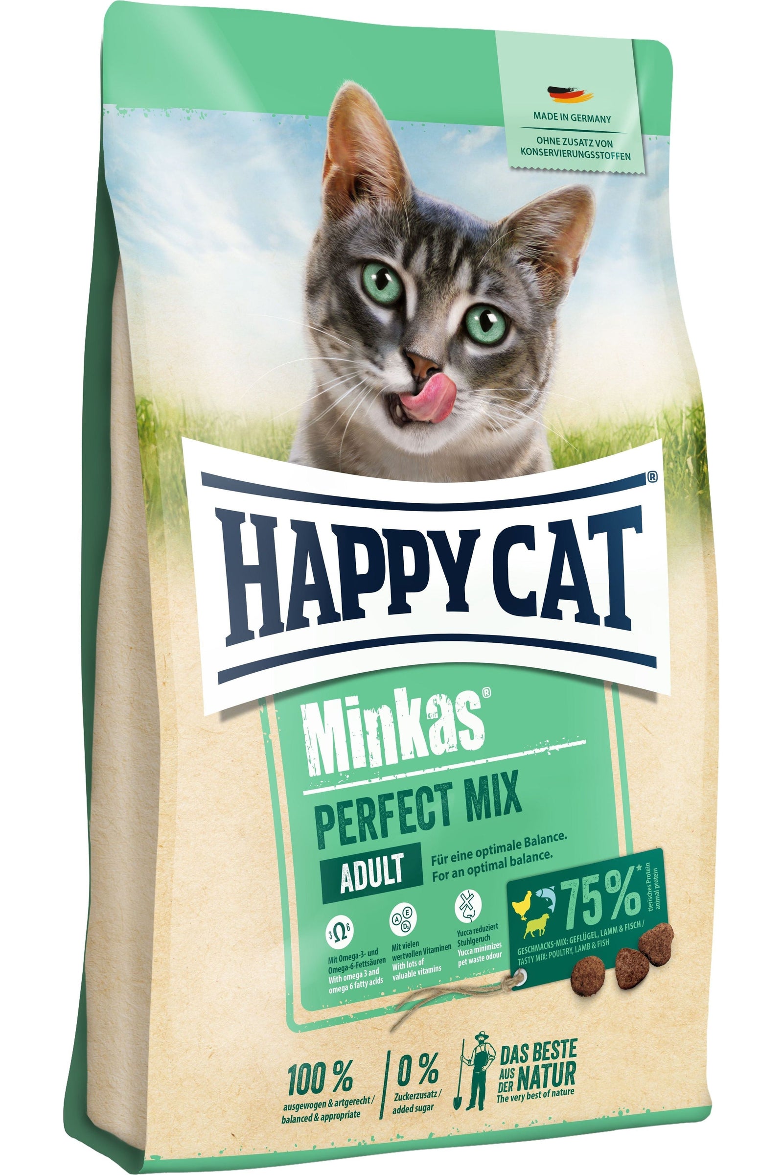 Happy Cat Minkas Perfect Mix Fjerkræ, Fisk og Lam 10 kg fra Happy Dog - AV - Larsen